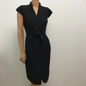 CALVIN KLEIN 🍷 Black Button Up Sashed Dress with High Collar size 6